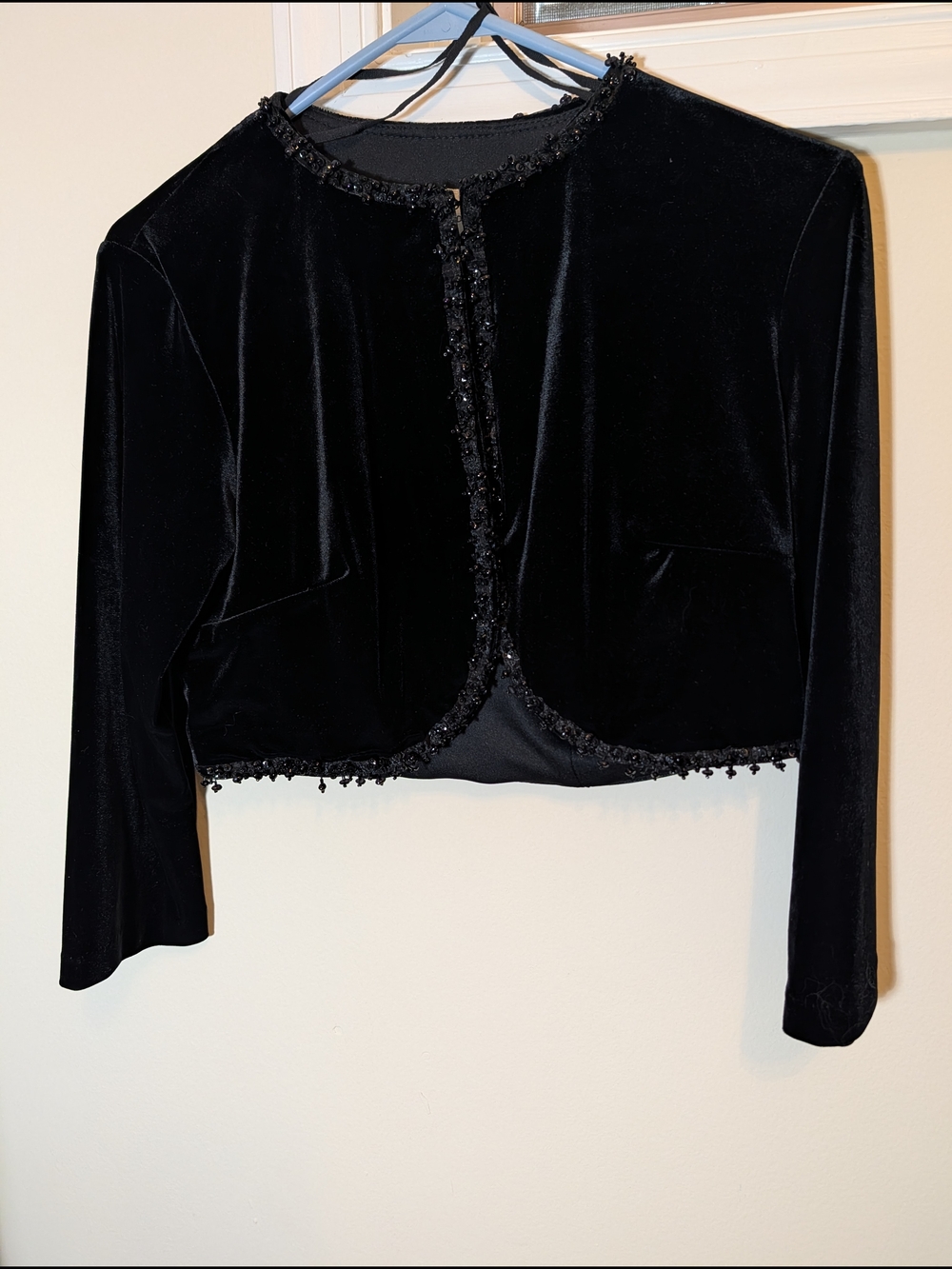 J.B.S. Black Velvet Cropped Jacket with Beaded Trim